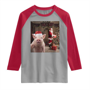 Funny Christmas Pig Selfie With Santa Gift Raglan Shirt TS12 Sport Gray Red Print Your Wear