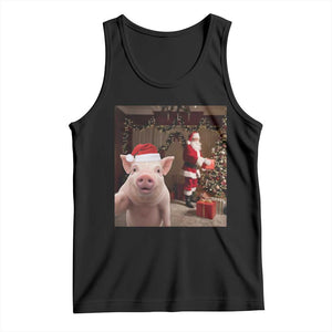Funny Christmas Pig Selfie With Santa Gift Tank Top TS12 Black Print Your Wear
