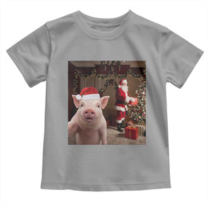 Funny Christmas Pig Selfie With Santa Gift Toddler T Shirt TS12 Sport Gray Print Your Wear