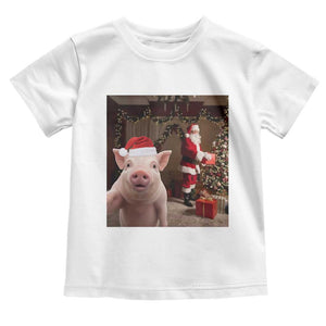 Funny Christmas Pig Selfie With Santa Gift Toddler T Shirt TS12 White Print Your Wear