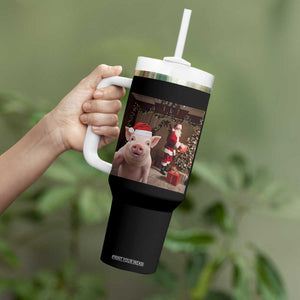 Funny Christmas Pig Selfie With Santa Gift Tumbler With Handle TS12 Print Your Wear