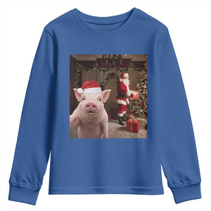 Funny Christmas Pig Selfie With Santa Gift Youth Sweatshirt TS12 Royal Blue Print Your Wear
