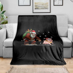 Christmas Cryptid Farm Life Gift Throw Blanket Funny Bigfoot Chasing Pig TS12 Print Your Wear
