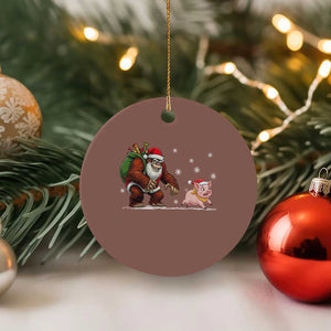 Christmas Cryptid Farm Life Gift Ceramic Ornament Funny Bigfoot Chasing Pig TS12 1pc Mocha Print Your Wear