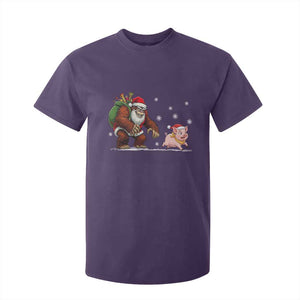 Christmas Cryptid Farm Life Gift T Shirt For Kid Funny Bigfoot Chasing Pig TS12 Purple Print Your Wear