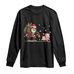 Christmas Cryptid Farm Life Gift Long Sleeve Shirt Funny Bigfoot Chasing Pig TS12 Black Print Your Wear