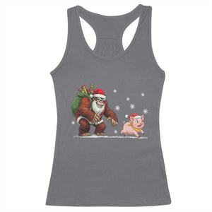Christmas Cryptid Farm Life Gift Racerback Tank Top Funny Bigfoot Chasing Pig TS12 Charcoal Print Your Wear