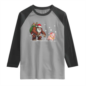 Christmas Cryptid Farm Life Gift Raglan Shirt Funny Bigfoot Chasing Pig TS12 Sport Gray Black Print Your Wear