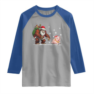 Christmas Cryptid Farm Life Gift Raglan Shirt Funny Bigfoot Chasing Pig TS12 Sport Gray Royal Print Your Wear