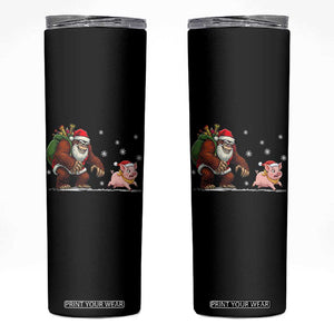 Christmas Cryptid Farm Life Gift Skinny Tumbler Funny Bigfoot Chasing Pig TS12 Black Print Your Wear