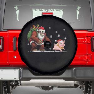 Christmas Cryptid Farm Life Gift Spare Tire Cover Funny Bigfoot Chasing Pig TS12 Black Print Your Wear