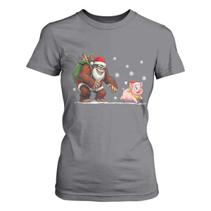 Christmas Cryptid Farm Life Gift T Shirt For Women Funny Bigfoot Chasing Pig TS12 Charcoal Print Your Wear