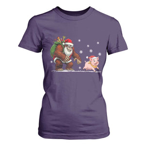 Christmas Cryptid Farm Life Gift T Shirt For Women Funny Bigfoot Chasing Pig TS12 Purple Print Your Wear