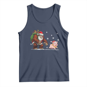 Christmas Cryptid Farm Life Gift Tank Top Funny Bigfoot Chasing Pig TS12 Navy Print Your Wear