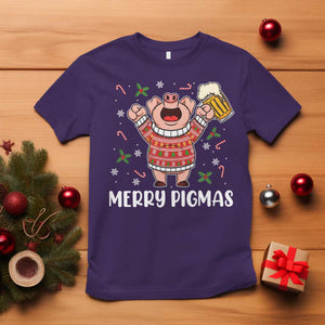 Christmas Pig Drinking Beer T Shirt Funny Merry Pigmas Gift TS12 Purple Print Your Wear