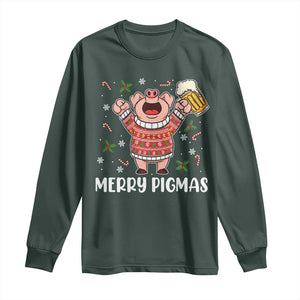 Christmas Pig Drinking Beer Long Sleeve Shirt Funny Merry Pigmas Gift TS12 Dark Forest Green Print Your Wear