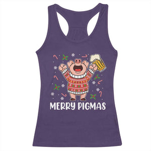 Christmas Pig Drinking Beer Racerback Tank Top Funny Merry Pigmas Gift TS12 Purple Print Your Wear