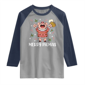 Christmas Pig Drinking Beer Raglan Shirt Funny Merry Pigmas Gift TS12 Sport Gray Navy Print Your Wear