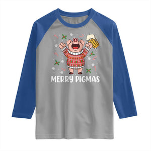 Christmas Pig Drinking Beer Raglan Shirt Funny Merry Pigmas Gift TS12 Sport Gray Royal Print Your Wear