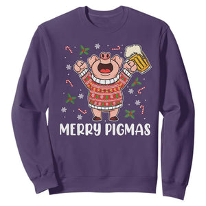 Christmas Pig Drinking Beer Sweatshirt Funny Merry Pigmas Gift TS12 Purple Print Your Wear