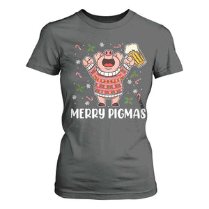 Christmas Pig Drinking Beer T Shirt For Women Funny Merry Pigmas Gift TS12 Dark Heather Print Your Wear