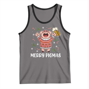 Christmas Pig Drinking Beer Tank Top Funny Merry Pigmas Gift TS12 Deep Heather Black Print Your Wear