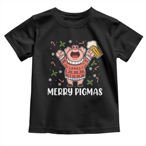 Christmas Pig Drinking Beer Toddler T Shirt Funny Merry Pigmas Gift TS12 Black Print Your Wear