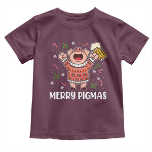 Christmas Pig Drinking Beer Toddler T Shirt Funny Merry Pigmas Gift TS12 Maroon Print Your Wear