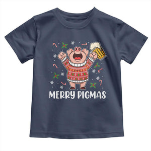 Christmas Pig Drinking Beer Toddler T Shirt Funny Merry Pigmas Gift TS12 Navy Print Your Wear