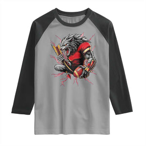 Midwest Wolf Spirit Raglan Shirt American Football Fan Lifestyle TS12 Sport Gray Black Print Your Wear