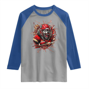 American Football Fan Wolf Spirit Raglan Shirt Game Day Lifestyle TS12 Sport Gray Royal Print Your Wear