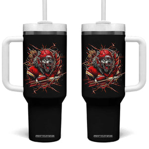 American Football Fan Wolf Spirit Tumbler With Handle Game Day Lifestyle TS12 One Size: 40 oz Black Print Your Wear
