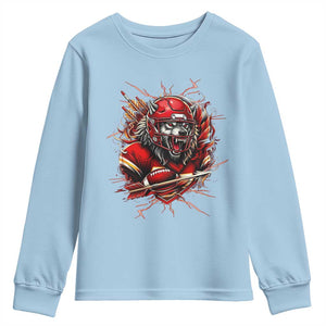 American Football Fan Wolf Spirit Youth Sweatshirt Game Day Lifestyle TS12 Light Blue Print Your Wear