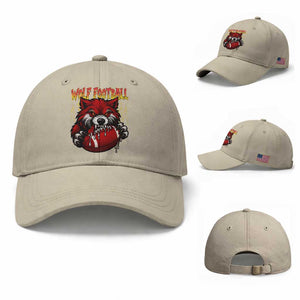 Wolf Football Lover Baseball Cap American Sports Fan Gift TS12 Baseball Cap Universal Fit Beige Print Your Wear