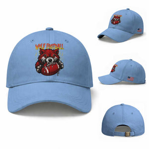 Wolf Football Lover Baseball Cap American Sports Fan Gift TS12 Baseball Cap Universal Fit Light Blue Print Your Wear