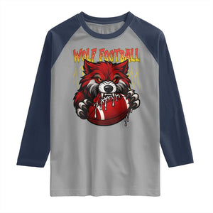 Wolf Football Lover Raglan Shirt American Sports Fan Gift TS12 Sport Gray Navy Print Your Wear