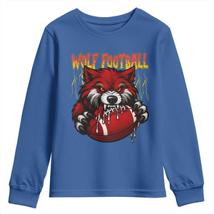 Wolf Football Lover Youth Sweatshirt American Sports Fan Gift TS12 Royal Blue Print Your Wear