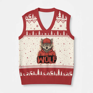Wolf Football Lover V-Neck Knit Sweater Vest Game Day Tailgate Lifestyle TS12 Beige Red Print Your Wear