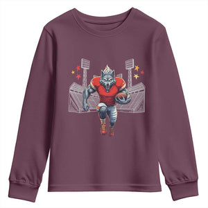 Wolf Football Lover Youth Sweatshirt Midwest Game Day Lifestyle TS12 Maroon Print Your Wear