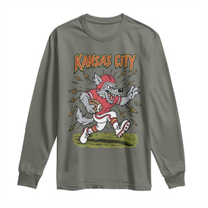 Funny Wolf Football Lover Long Sleeve Shirt Sport Humor Gift TS12 Military Green Print Your Wear