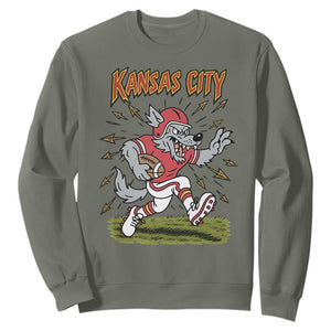 Funny Wolf Football Lover Sweatshirt Sport Humor Gift TS12 Military Green Print Your Wear