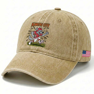 Funny Wolf Football Lover Washed Cotton Baseball Cap Sport Humor Gift TS12 Print Your Wear