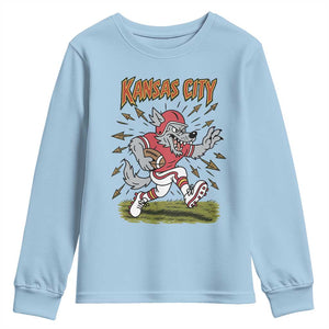 Funny Wolf Football Lover Youth Sweatshirt Sport Humor Gift TS12 Light Blue Print Your Wear