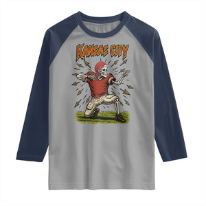 Skeleton Football Lover Raglan Shirt Touchdown Game Day Lifestyle TS12 Sport Gray Navy Print Your Wear