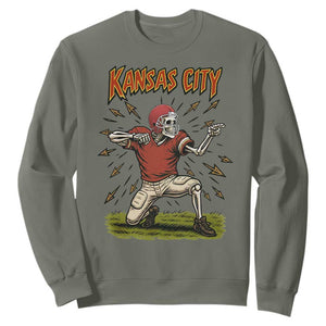 Skeleton Football Lover Sweatshirt Touchdown Game Day Lifestyle TS12 Military Green Print Your Wear