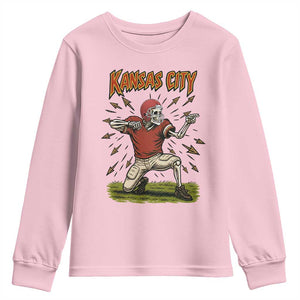 Skeleton Football Lover Youth Sweatshirt Touchdown Game Day Lifestyle TS12 Light Pink Print Your Wear
