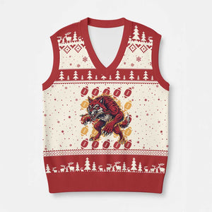 Wolf Football Lover V-Neck Knit Sweater Vest Game Day Fan Lifestyle TS12 Beige Red Print Your Wear