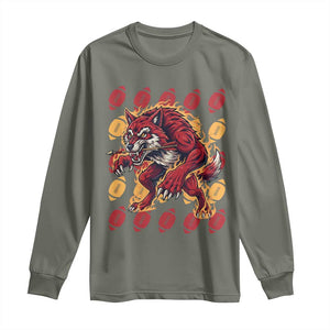 Wolf Football Lover Long Sleeve Shirt Game Day Fan Lifestyle TS12 Military Green Print Your Wear