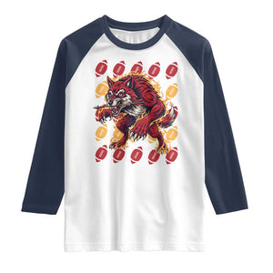 Wolf Football Lover Raglan Shirt Game Day Fan Lifestyle TS12 White Navy Print Your Wear