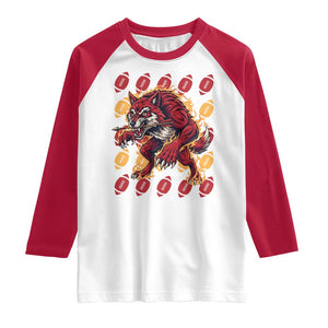 Wolf Football Lover Raglan Shirt Game Day Fan Lifestyle TS12 White Red Print Your Wear